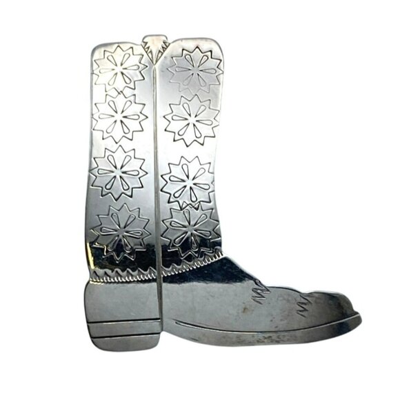 Vintage Native American Ben J Chavez Sterling Silver Boot Brooch Pendant 9.8g - Picture 2 of 6